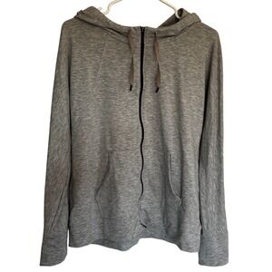 Eddie Bauer Gray Full Zip Hoodie Sweatshirt Womens Large Heathered Raglan Sleeve